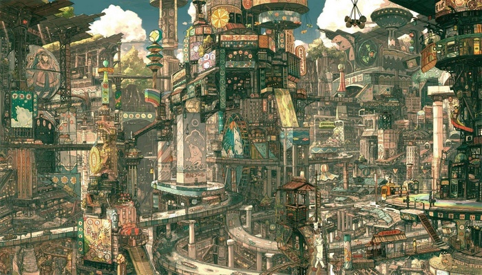 artwork cityscape Imperial Boy drawing anime futuristic city