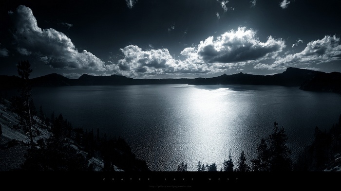 clouds landscape nature lake Crater Lake Oregon monochrome