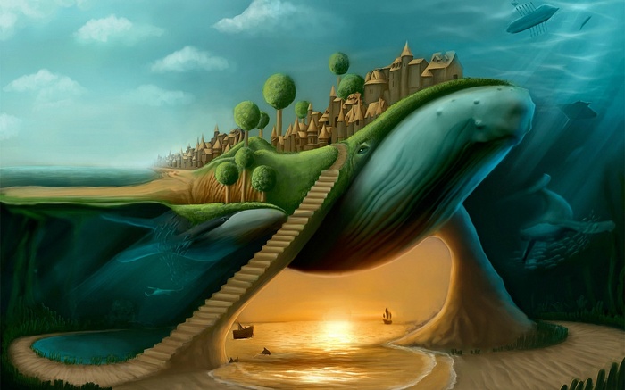 fantasy art split view stairs surreal abstract whale