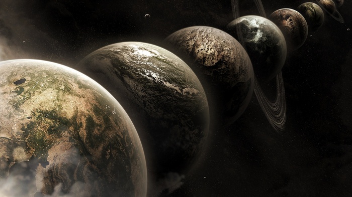 Planetary rings and moons in deep space artwork