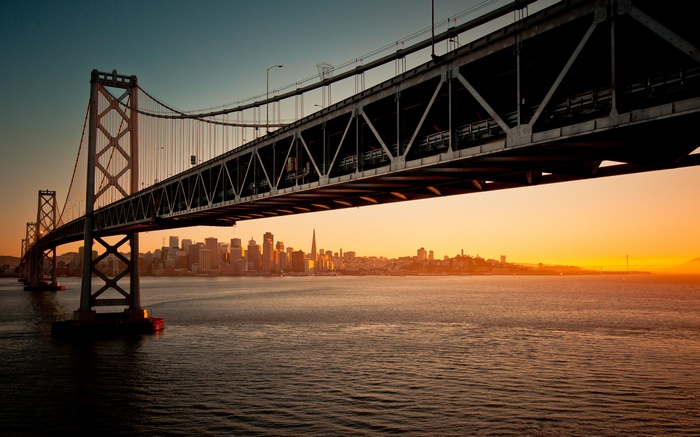 Oakland Bay Bridge and San Francisco Skyline at Sunset