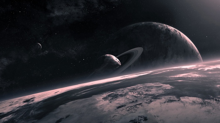 Space art with planets and rings