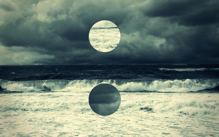 Abstract sea with two circular portals