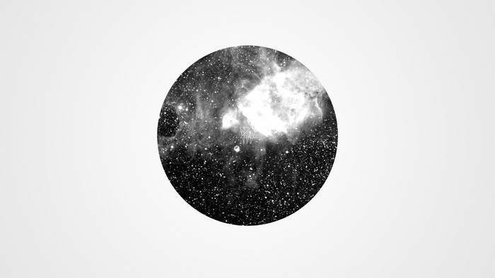Monochrome circle with galaxy and stars