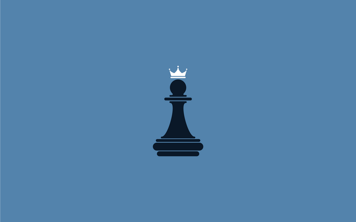 Chess pawn with a crown on blue background