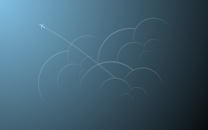 Minimalist airplane flying through clouds