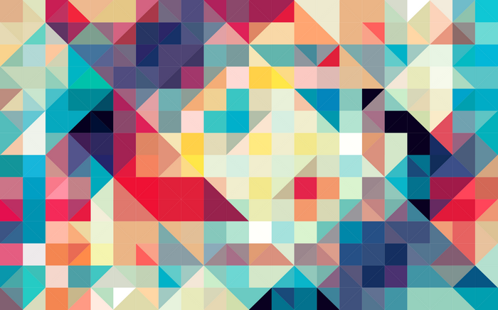Abstract geometric artwork with colorful triangles and squares