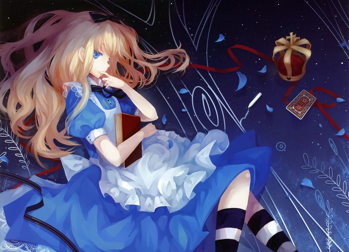 Alice in Wonderland anime girl with a book and crown