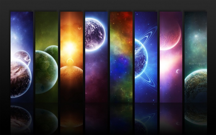 Digital art of planets in colorful space