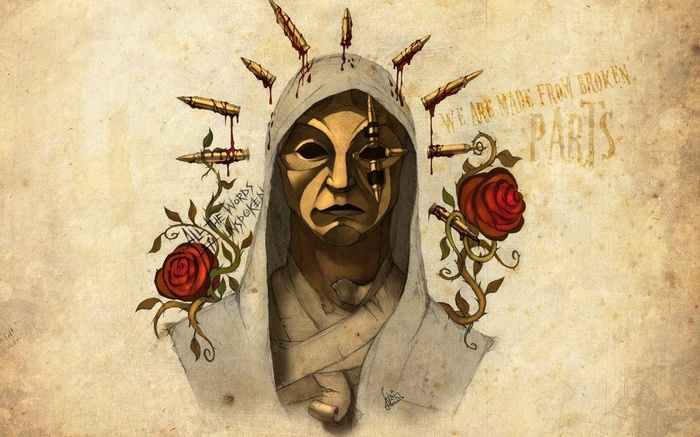 Hollywood Undead Masked Figure with Roses and Bullets