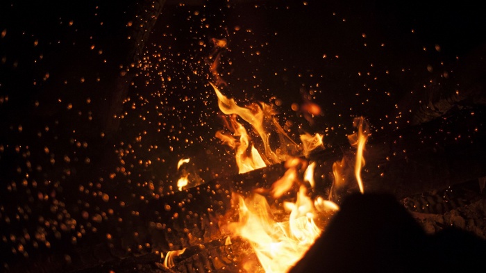 Fire and sparks at night