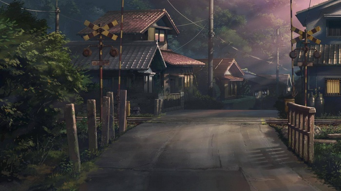 railway crossing drawing Japan road village Children Who Chase Lost Voices anime artwork