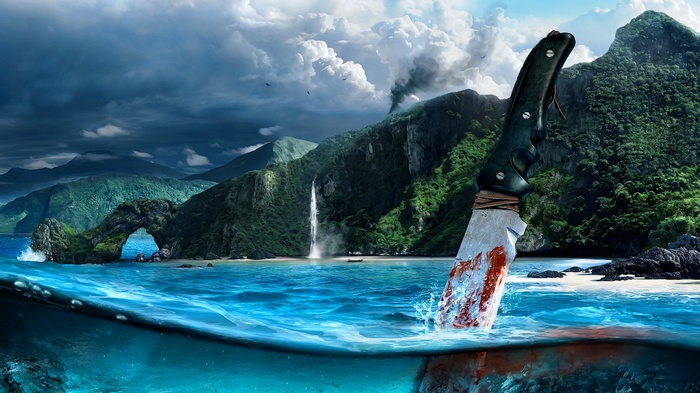 Far Cry 3 Artwork with Bloody Knife in Water