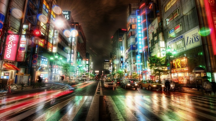 Nighttime cityscape with traffic in Japan