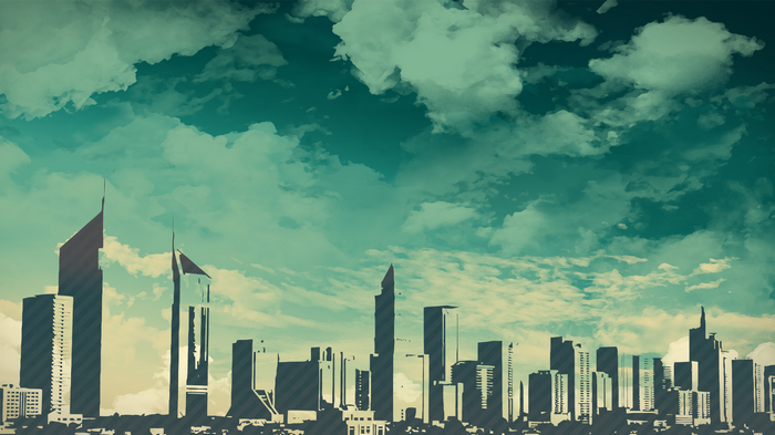 Dubai cityscape with dramatic clouds