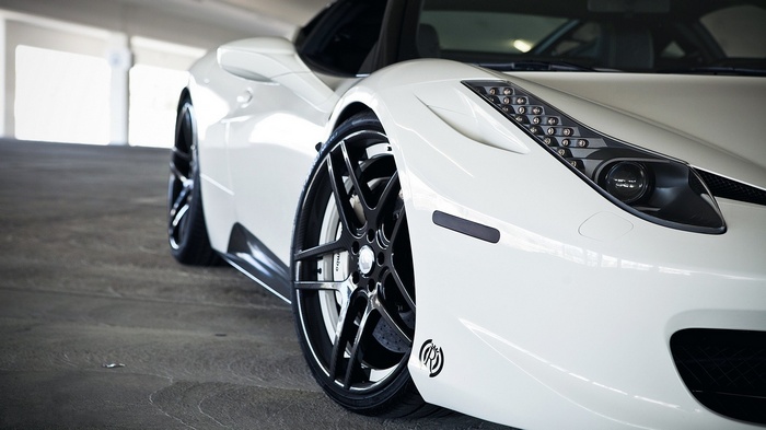 White Ferrari 458 Italia with custom wheels