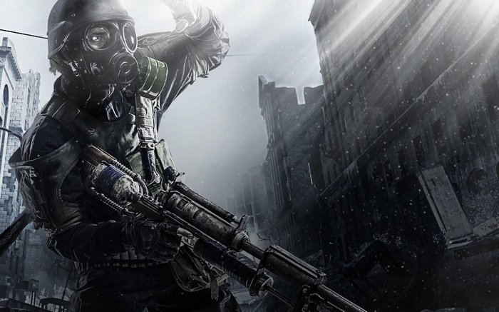 Metro: Last Light artwork of a soldier with a gas mask