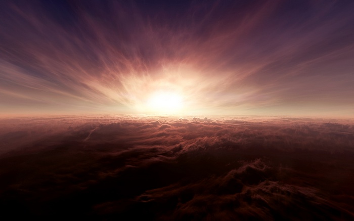 Sunlight over clouds at horizon