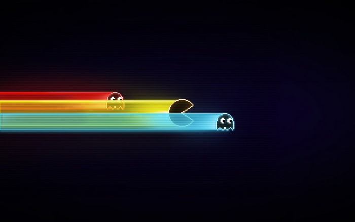 Pac-Man Ghosts and Pac-Man on colorful lines
