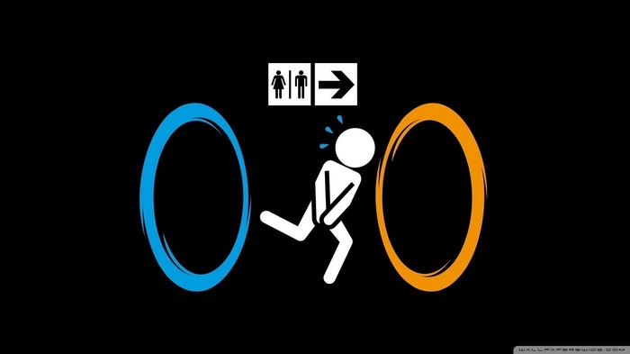 Portal 2 humor with stick figure and portals