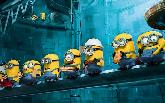 Minions eating sandwiches in Despicable Me