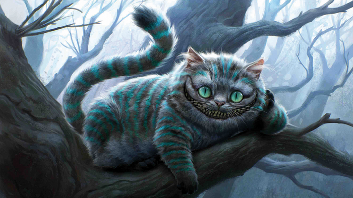 digital art Cheshire Cat cat Alice in Wonderland smiling trees