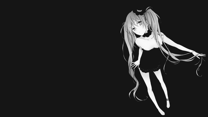 Hatsune Miku monochrome anime girl with pigtails
