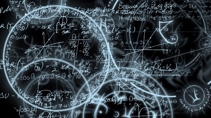 Mathematics formulas and graphs on a dark background