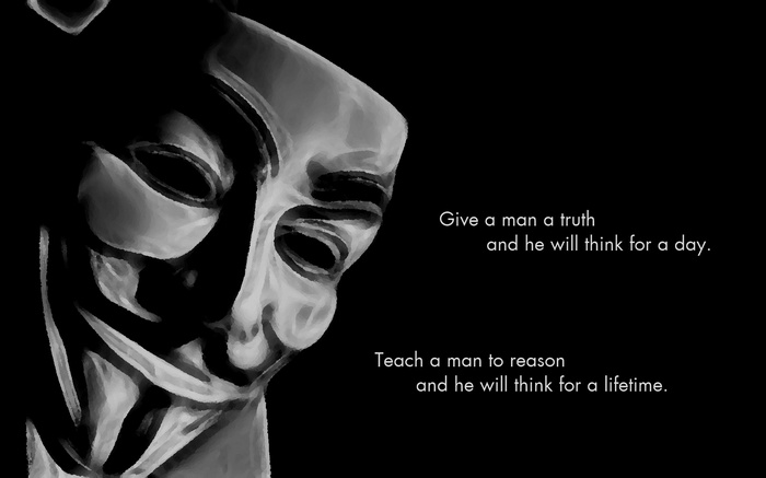 Anonymous mask with a quote about reasoning