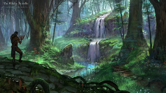 The Elder Scrolls Online Artwork of a Forest Waterfall