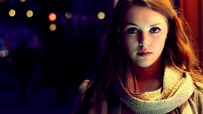 Woman with brown eyes and scarf