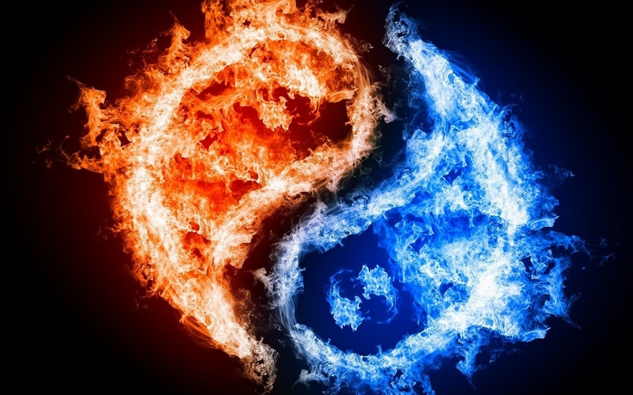 Yin and Yang symbol made of fire and water