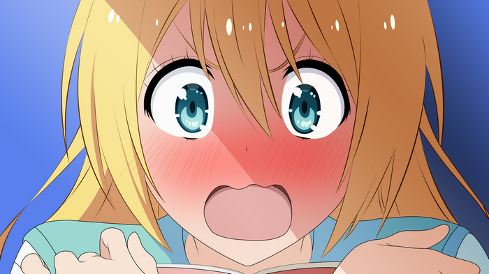 Chitoge Kirisaki blushing while reading