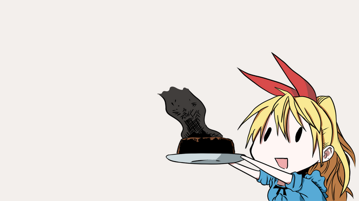 Chitoge Kirisaki holding a burnt cake