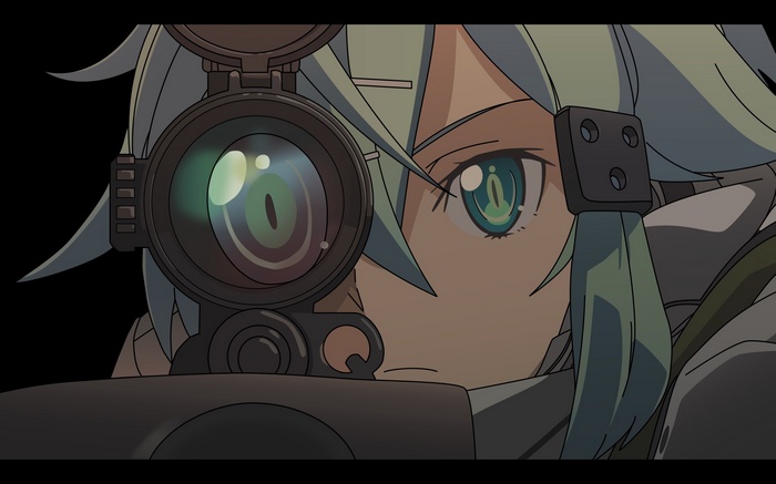 Asada Shino aiming a sniper rifle