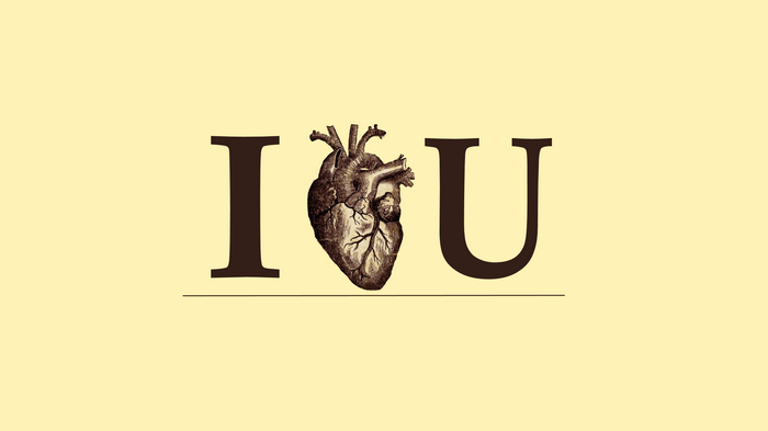 I love U typography with anatomical heart