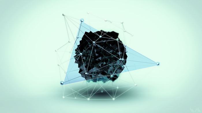 Abstract digital art with geometric shapes and network connections