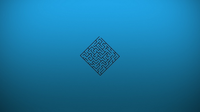 A black maze on a blue background