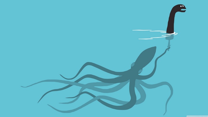 Loch Ness Monster attacked by a giant squid