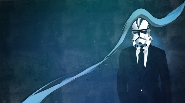 Stormtrooper in a suit with blue abstract lines