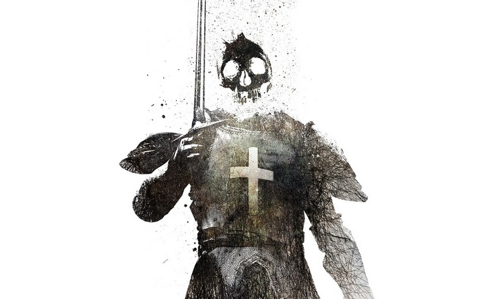 Knight with skull head and sword