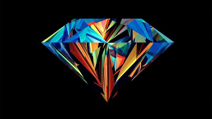 Abstract Diamond with Colorful Facets on Black Background