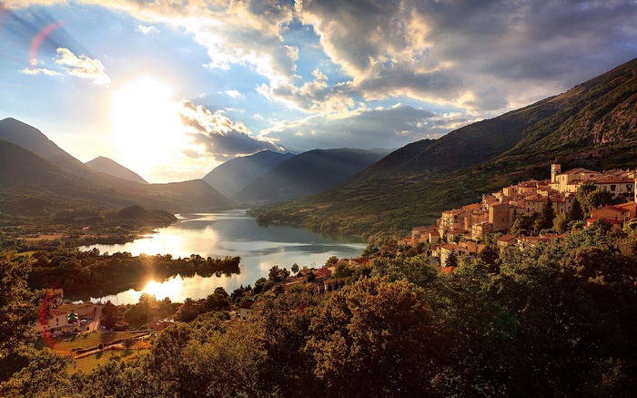 Barrea, Italy: Village on a Hillside Overlooking a Lake