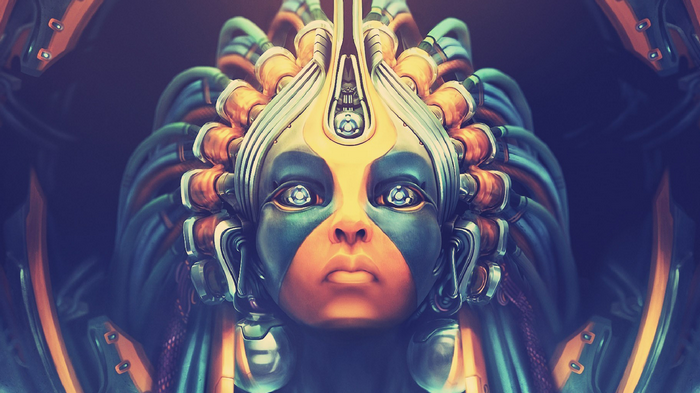 Science fiction fantasy art of a robot girl