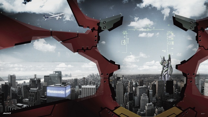 Neon Genesis Evangelion Unit-01 in a cityscape