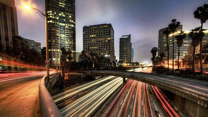 Long exposure of Los Angeles highway at night