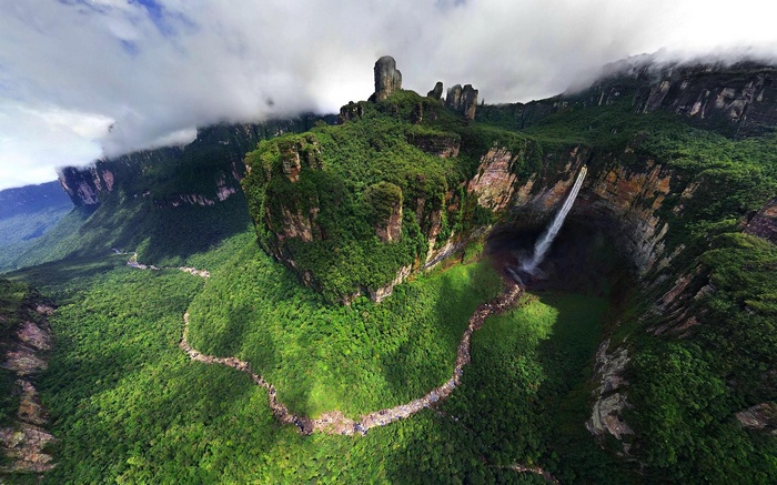 Dragon Falls Landscape Waterfall River Venezuela Angel Falls Nature Mountains