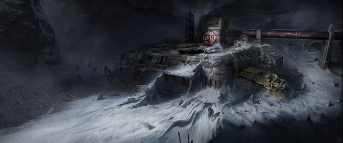 Dead Space 3 abandoned outpost in a snowy landscape