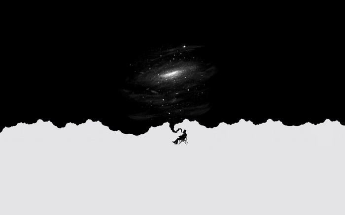Man smoking a pipe creating a galaxy from smoke