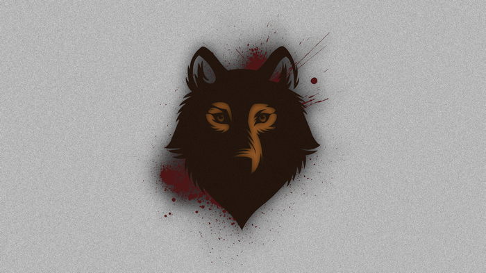 Dark wolf head with red blood splatters